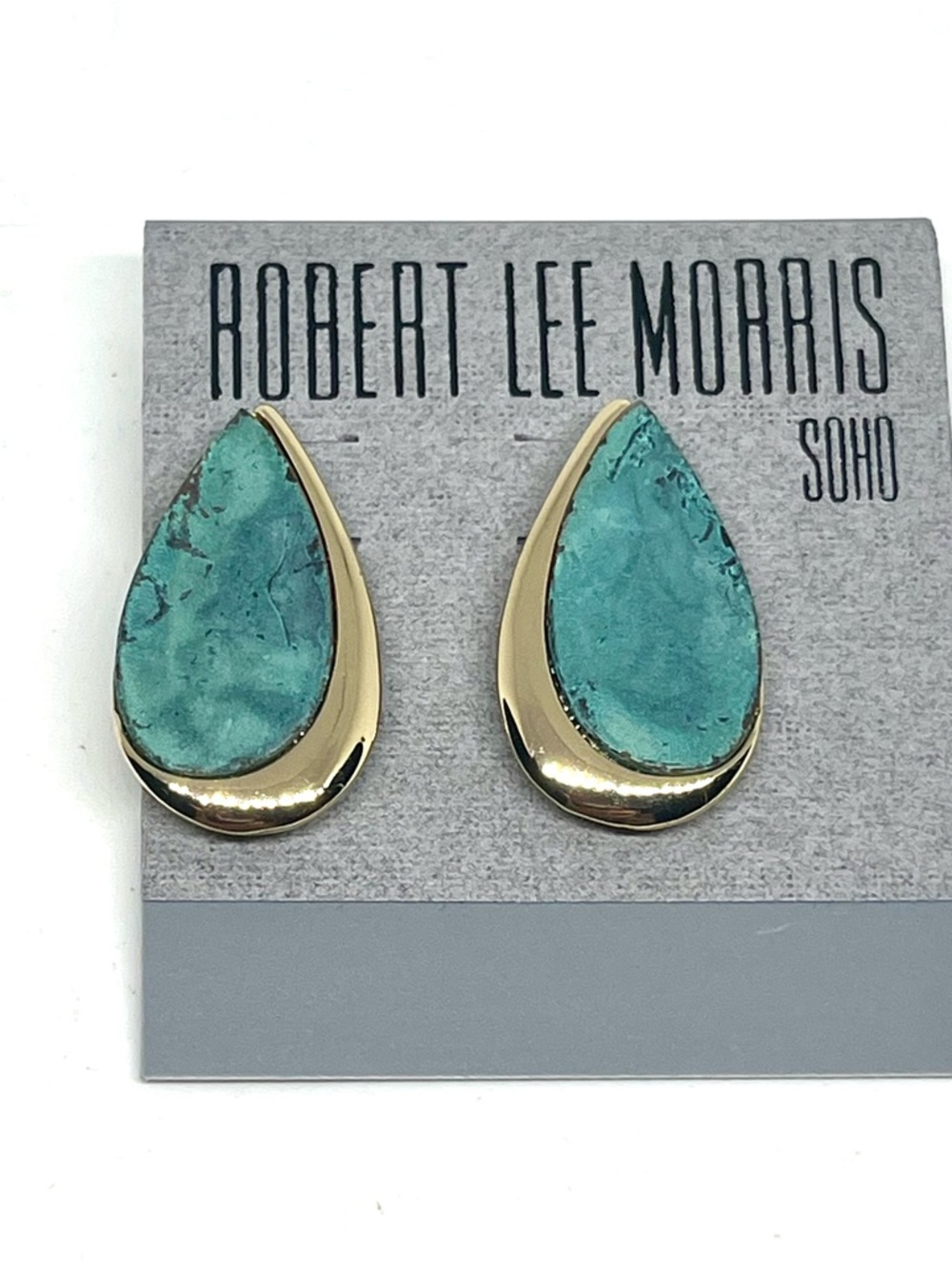 Robert Lee Morris Gold and Turquoise Teardrop Clip Earrings